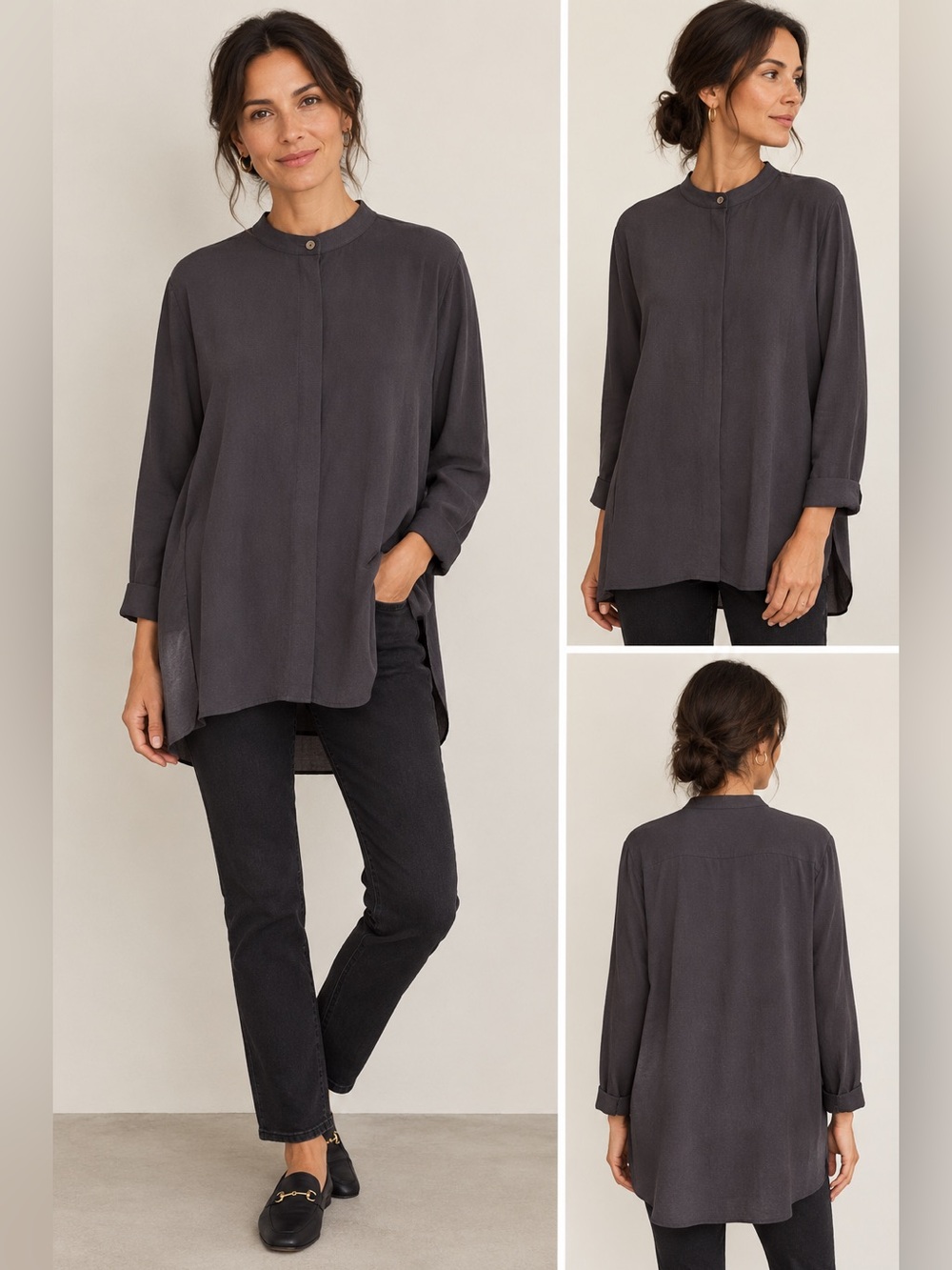 COS Women’s Long Sleeve Button Front Tunic Hidden Button Placket Gray Size 40